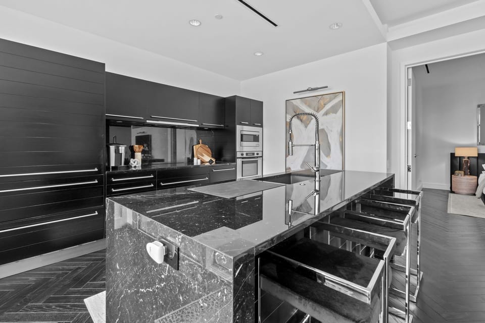Fully stocked marble kitchen