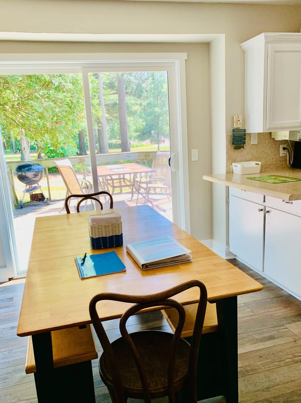 View of the kitchen table - looking out to the deck.