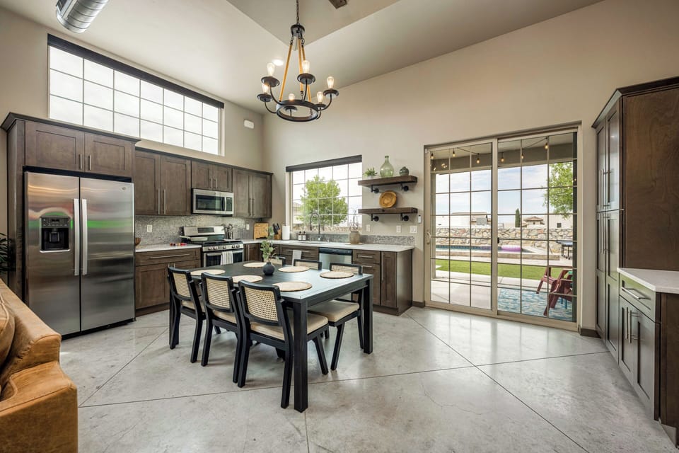 The kitchen table easily sit six people and double as an island if needed