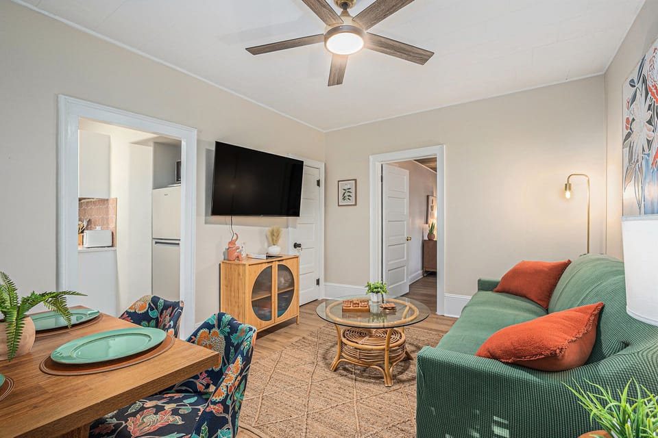 Living Area with large smart TV