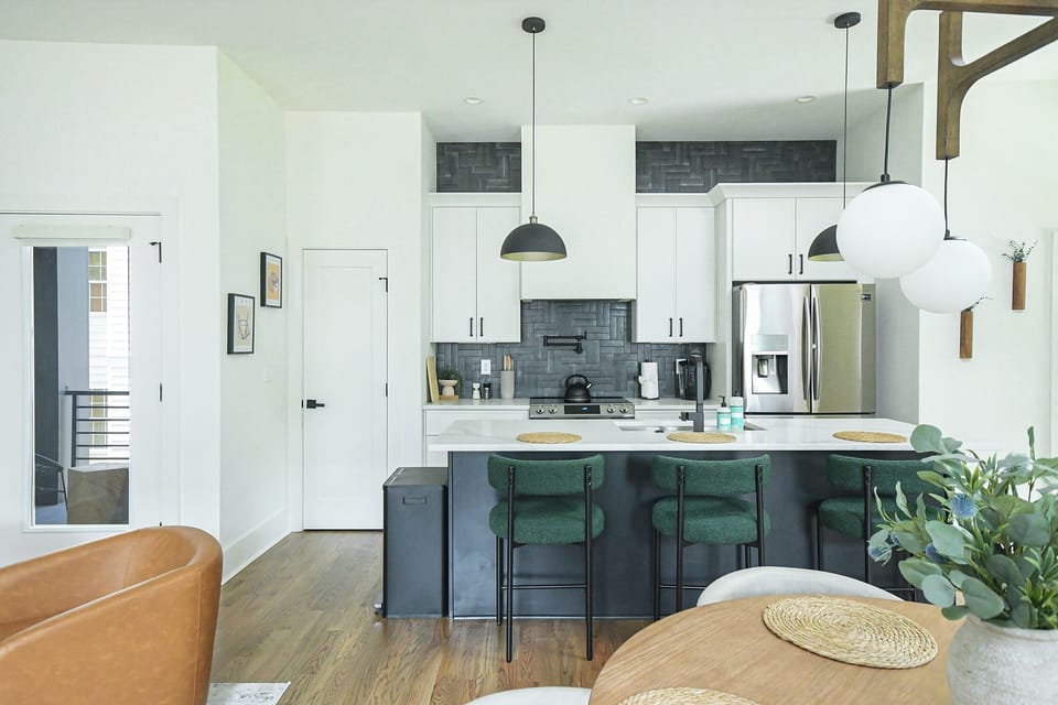 View from living room to Kitchen — perfect for entertaining and staying connected.