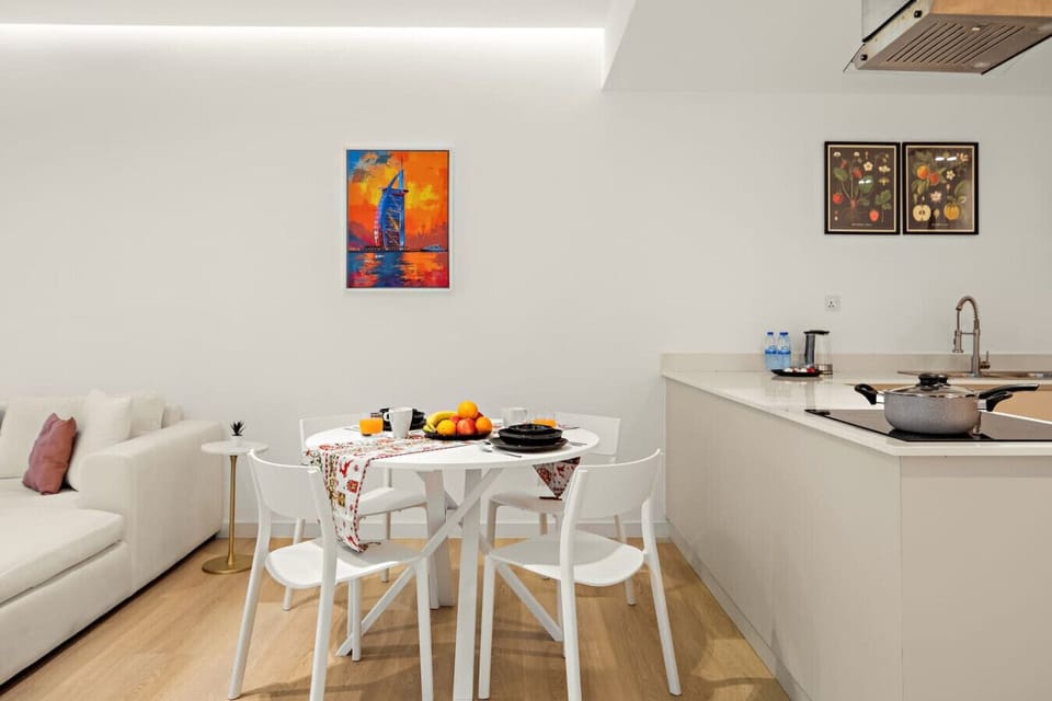 Dining Area: Savor meals with style—modern design meets vibrant views of Dubai!