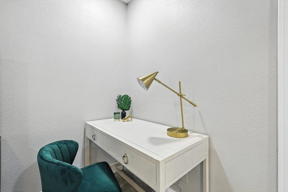 Looking for a quiet space to wrap up some work or finish some studying? This bedroom includes a dedicated work station with a desk and chair to help you focus.