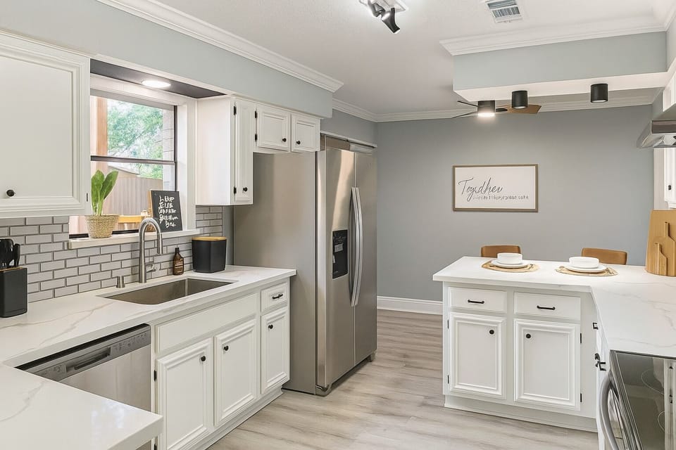 Fully Equipped Modern Kitchen | Breakfast Bar • Cookware & Essentials