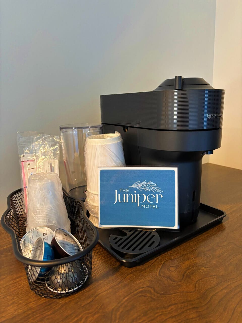 Enjoy café-quality coffee right in your room with a Nespresso machine.