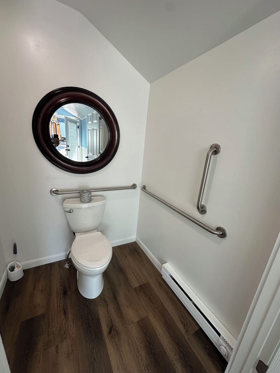 ADA requirements did not allow for a full bathroom, however, we have a nice new shower house on site for your comfort. 