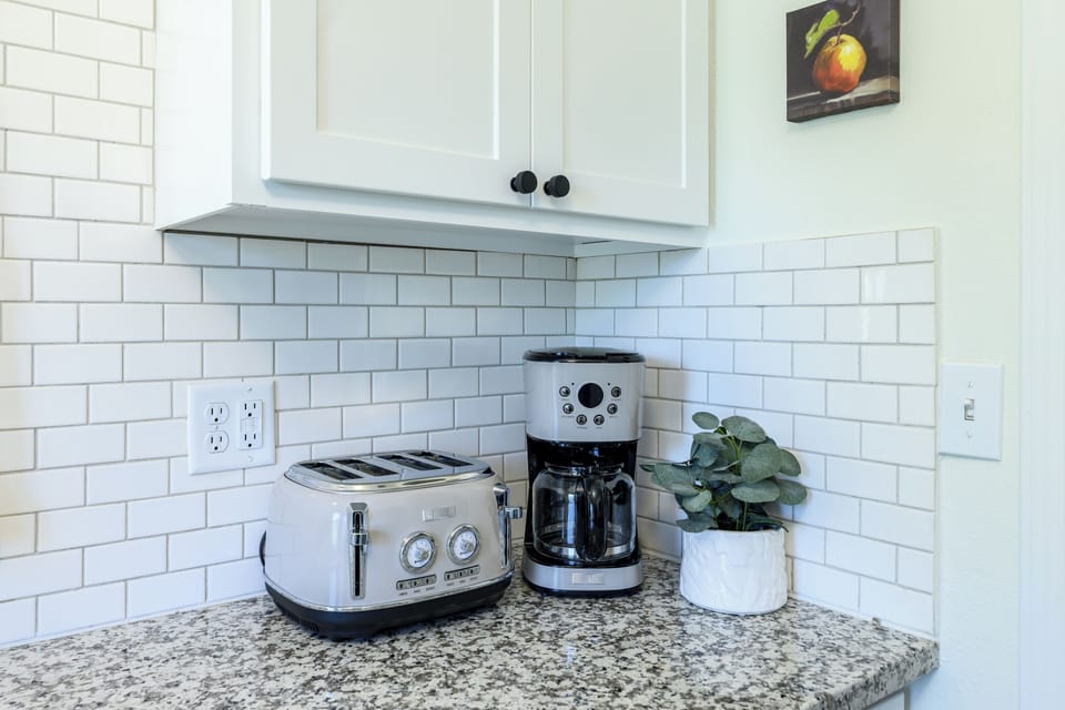 High end vintage style coffee maker and toaster to get your morning started.