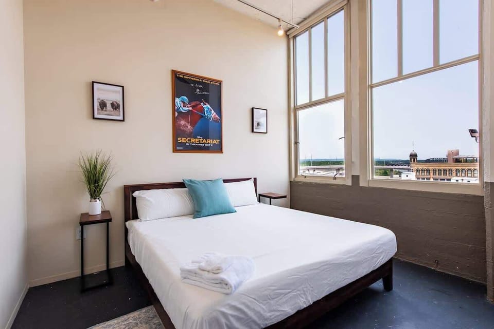Bedroom 1 overlooks the Ohio River has a king bed and large flat screen smart television.