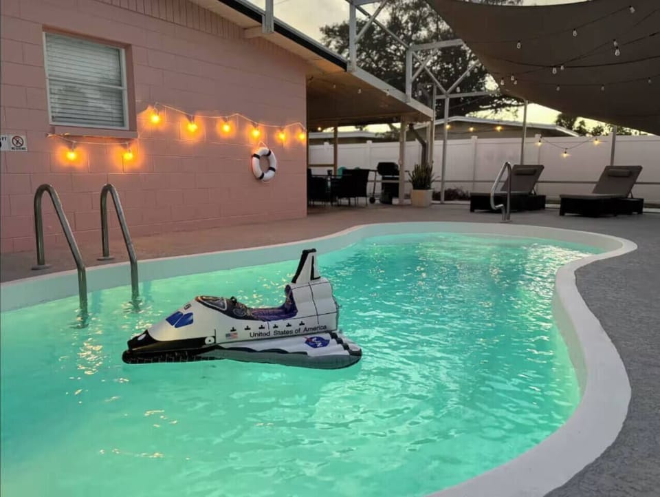 Heated Pool with Solar Lights