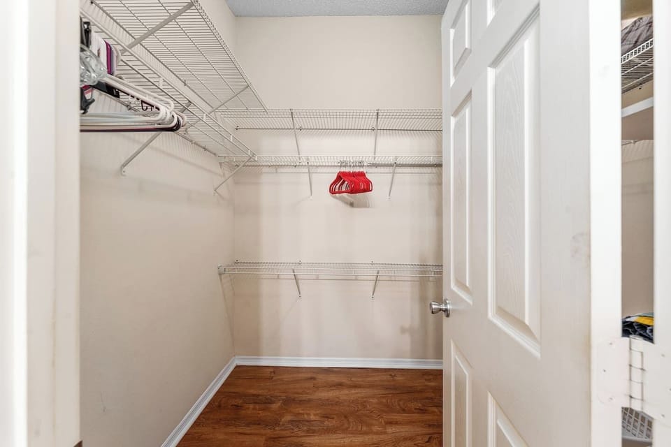 Large walk in closet for storing your things during your stay.