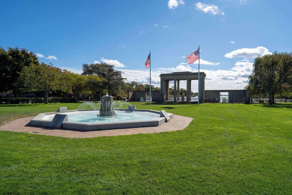 Agwam Park fountain, and a columned memorial structure