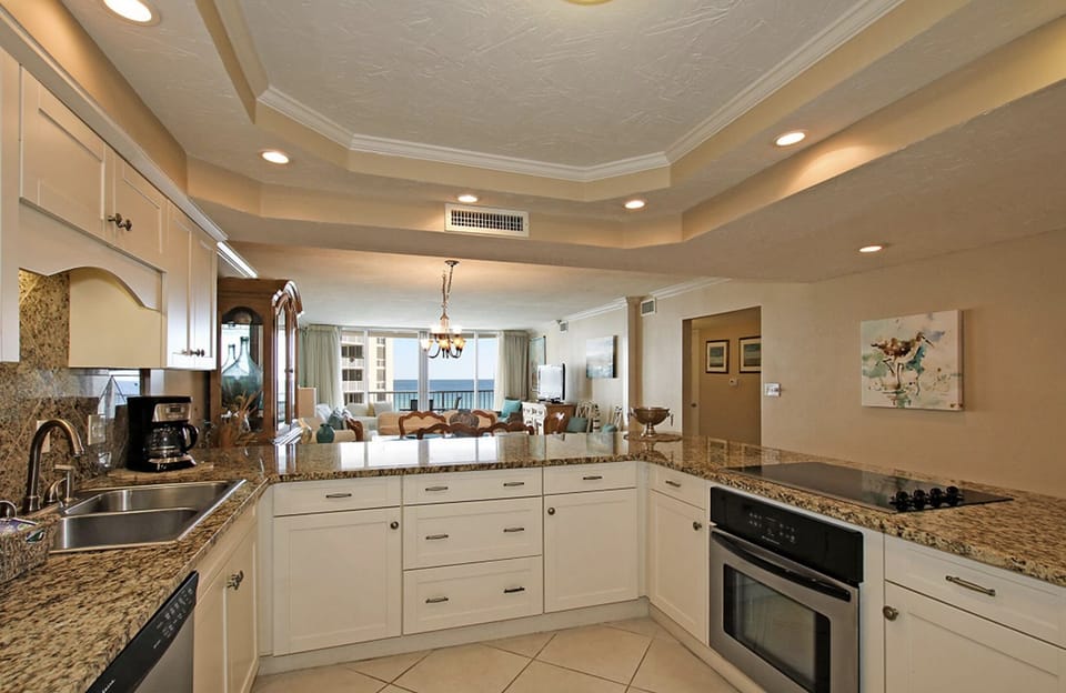 Kitchen with large stone countertop