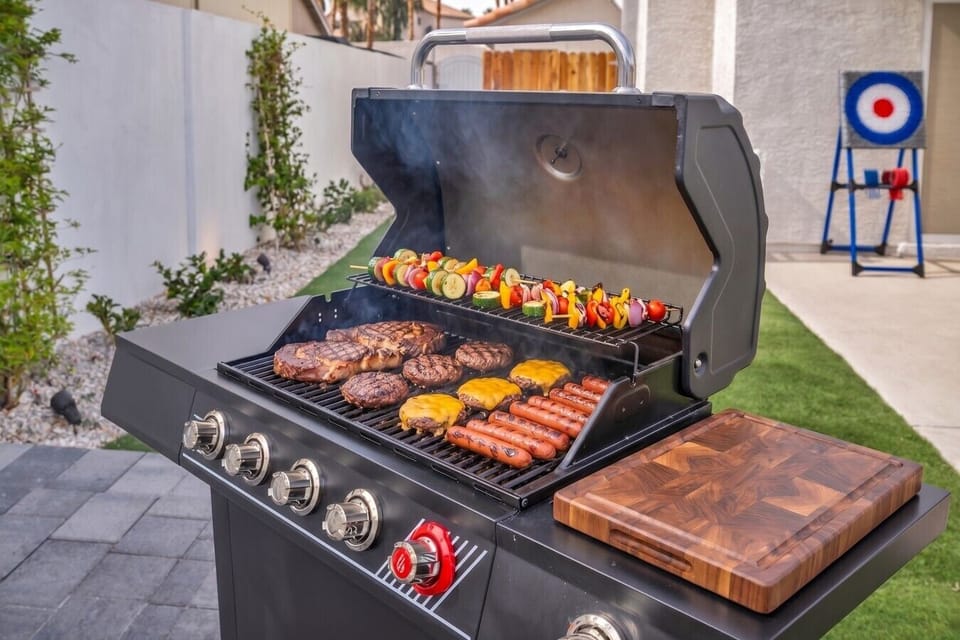 Fire up the outdoor grill for a steak, some veggies, or a full backyard cookout. If the propane runs out, just swap the tank and we`ll reimburse you for the cost.outdoor