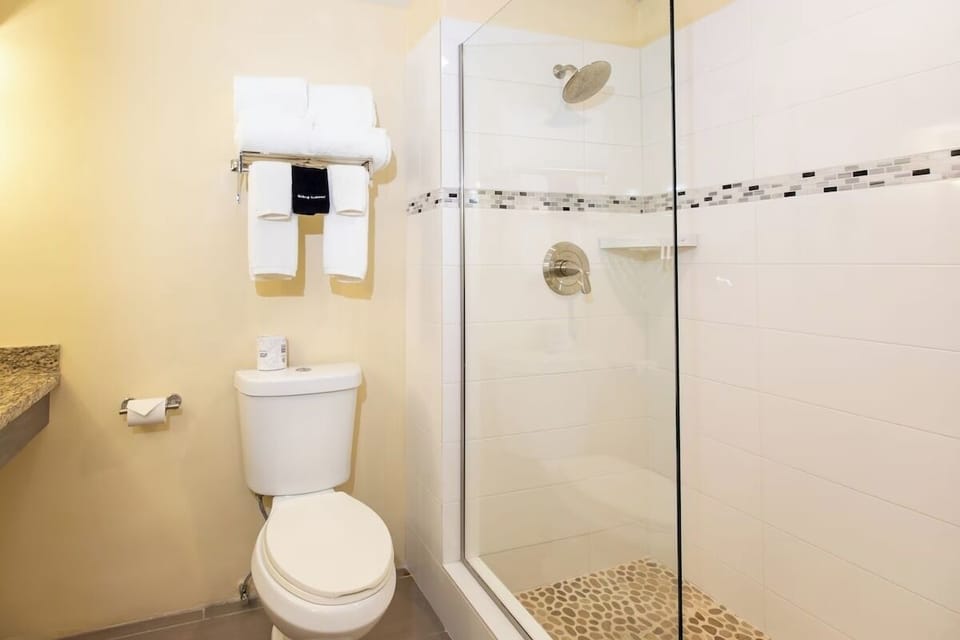 Rinse off in the sleek walk-in shower after adventures.