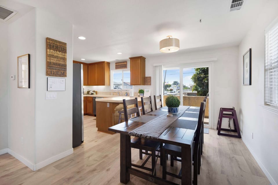 Large dining table off of kitchen