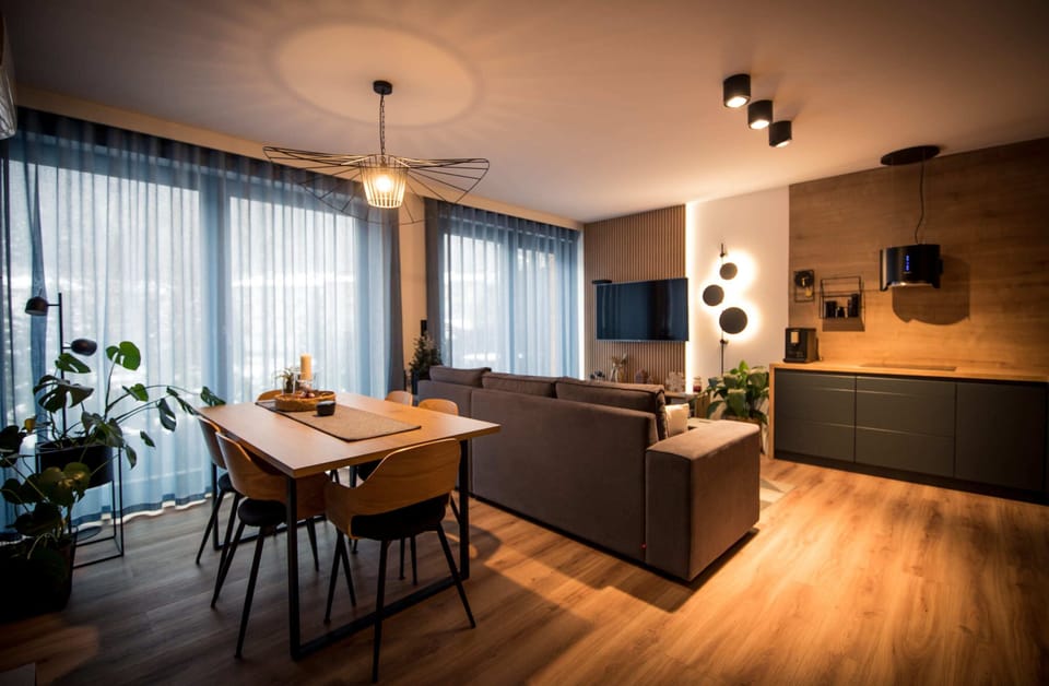 Living room with comfortable sofa.