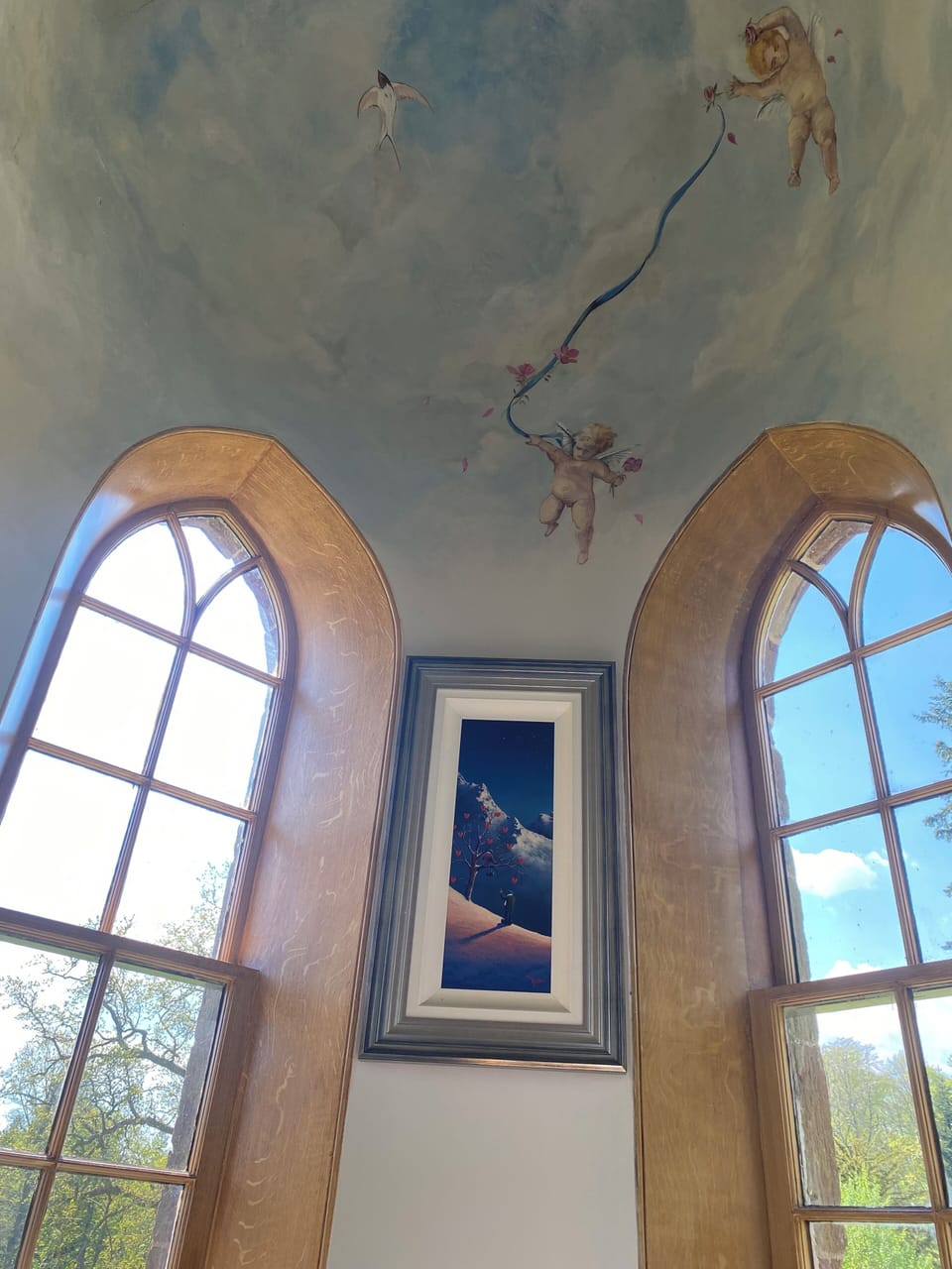 Inside turreted staircase to bedroom