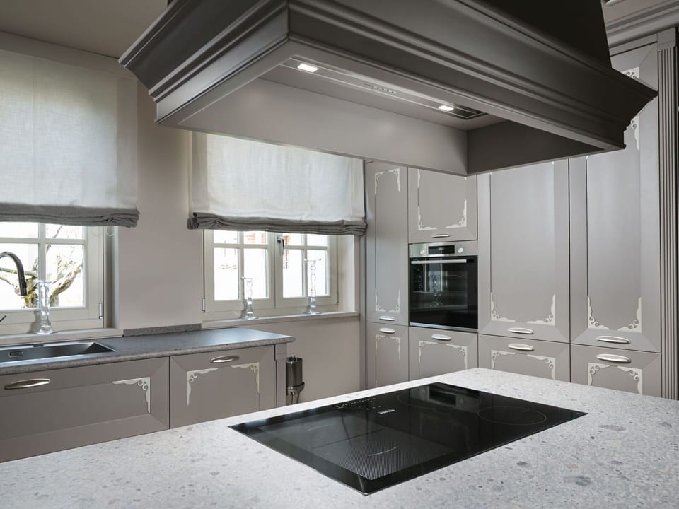Kitchen, Kitchen Appliance, Interior Design, Ceiling, Countertop, Major Appliance, Flooring, Kitchen Stove, Light Fixture, Cabinetry