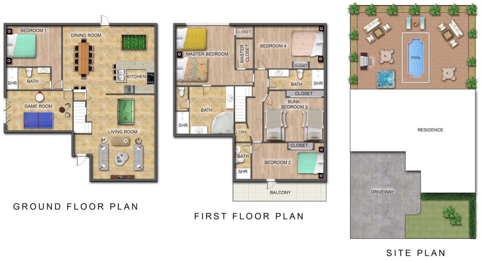 See the whole stay at a glance! 🏡✨ Our detailed floor & site plans make it easy to picture your stay before you arrive—from the thoughtfully designed living and sleeping spaces to the private outdoor area with pool, lounging & room to relax. 🌴💦
