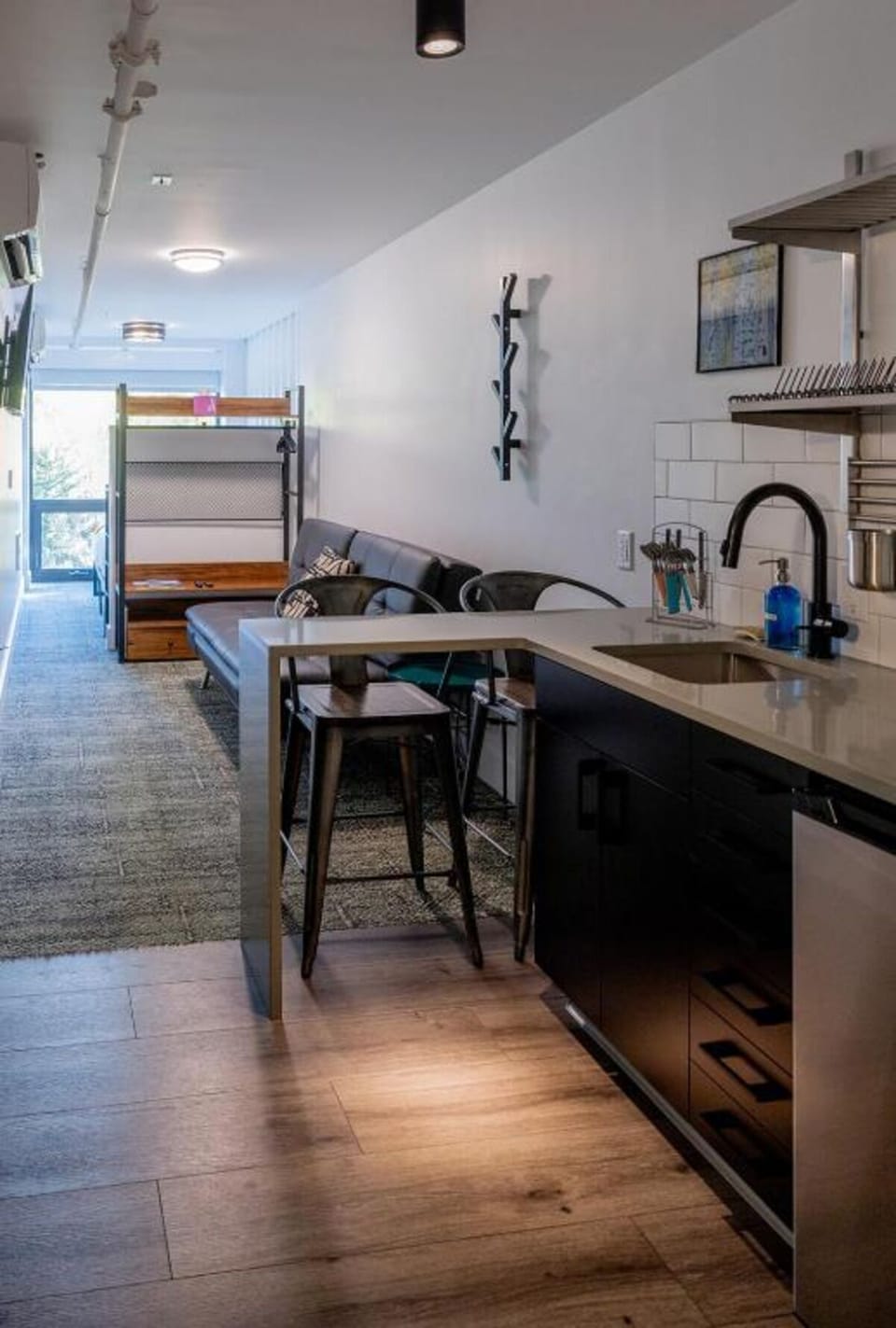 Gather for easy meals and late-night conversation at the island.