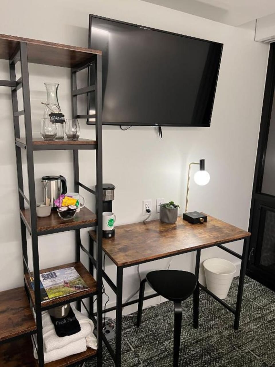 Sip coffee and catch up on work at your private desk.