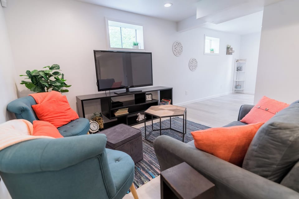 Bright living space is cozy with plenty of natural light