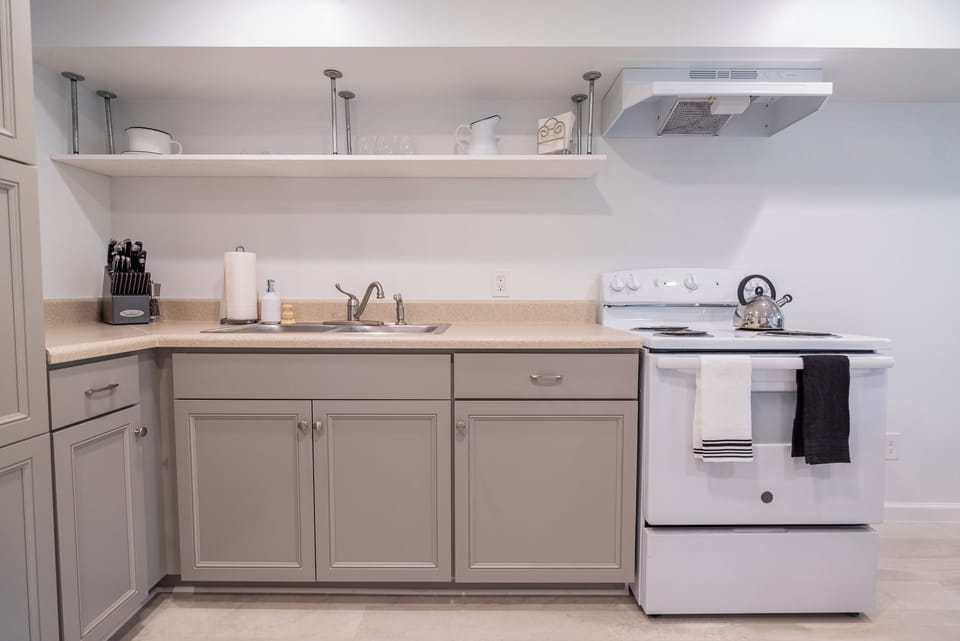 Kitchenette comes fully stocked with everything you need to cook and eat