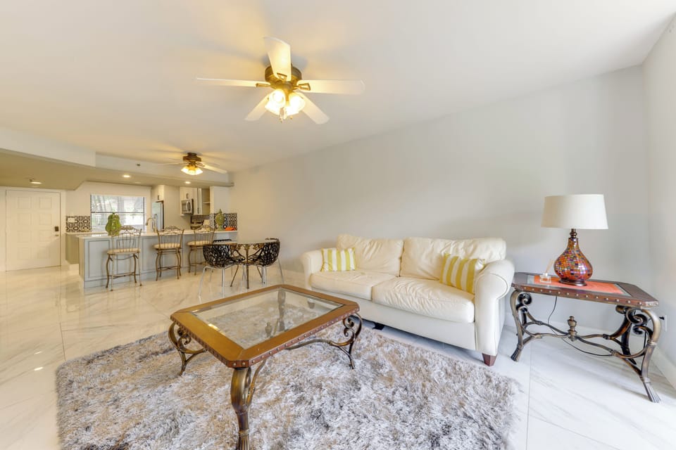 Living Room | Central A/C & Heating | Free WiFi | 1st-Floor Condo