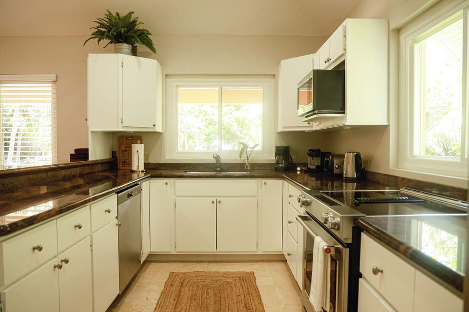 Full kitchen with stainless steel appliances