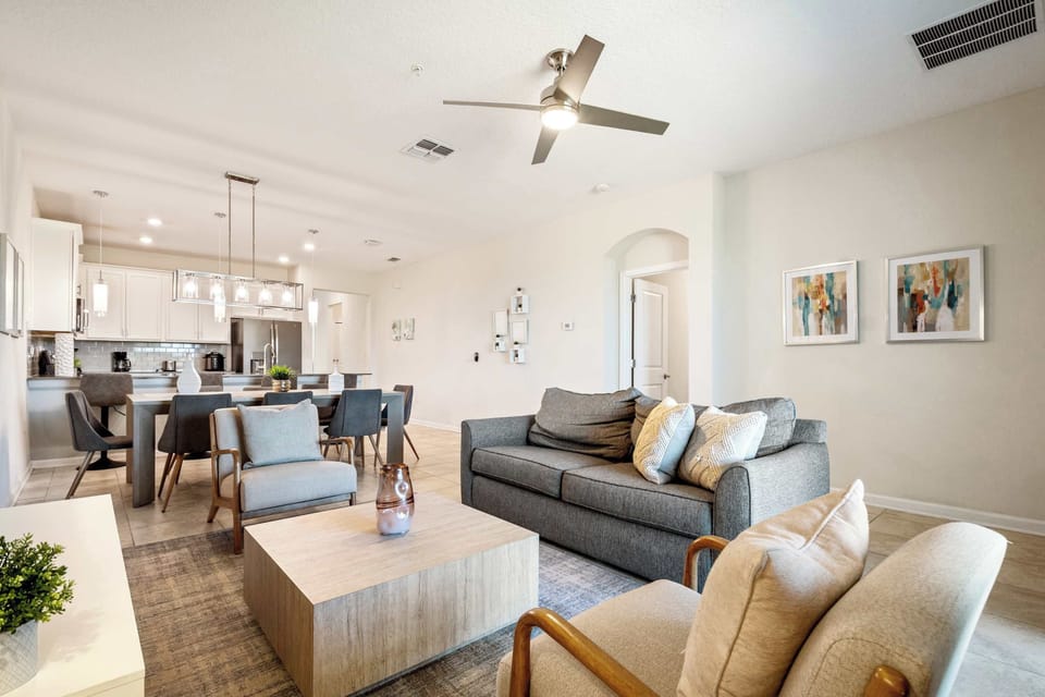 Bright, open-concept living flows from lounge to kitchen and dining.