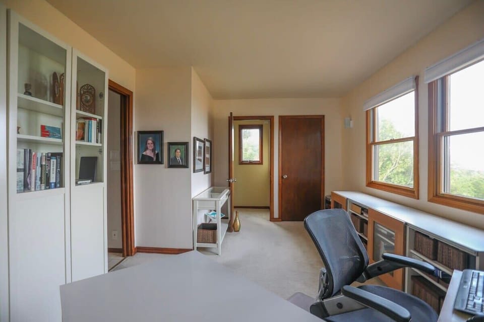 Office area with a desk and chair