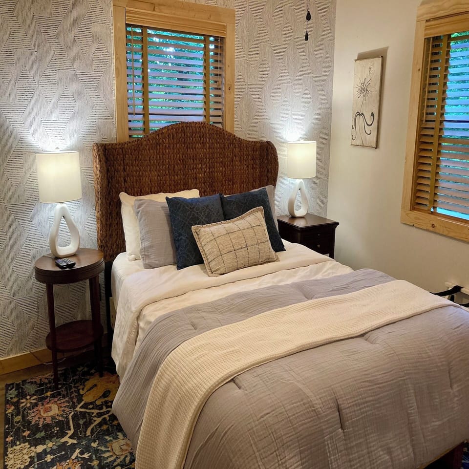 Queen bed with smart TV 