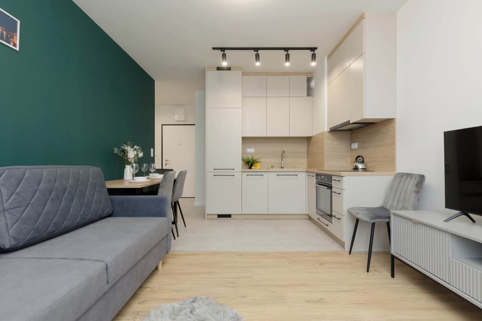 Living room with dining table.