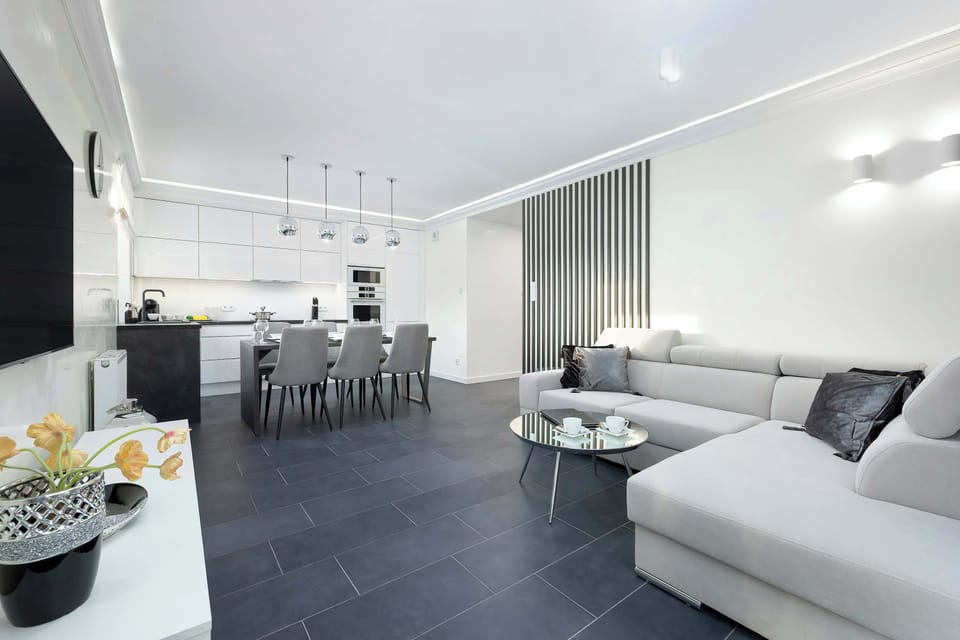 Comfortable, fold-out sofa in the living room. 