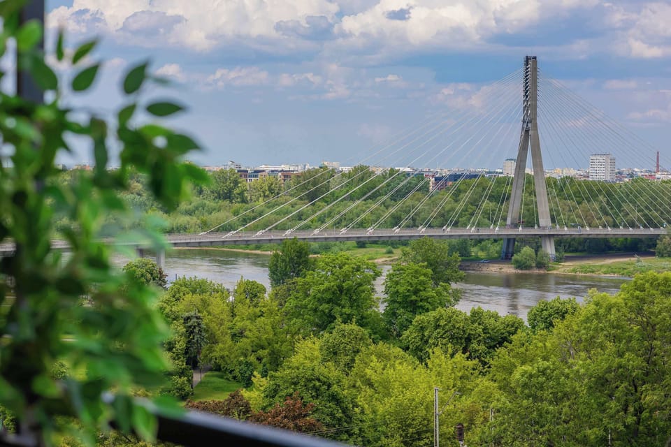 A view of the surrounding greenery and bridge.
