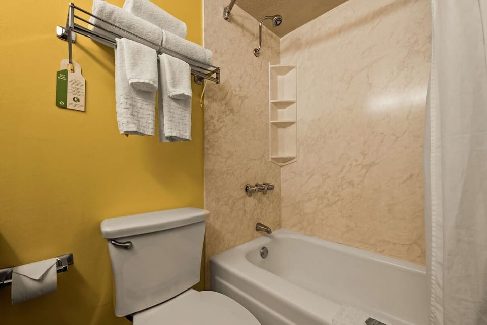 Rinse off in the clean tub-shower combo after exploring.