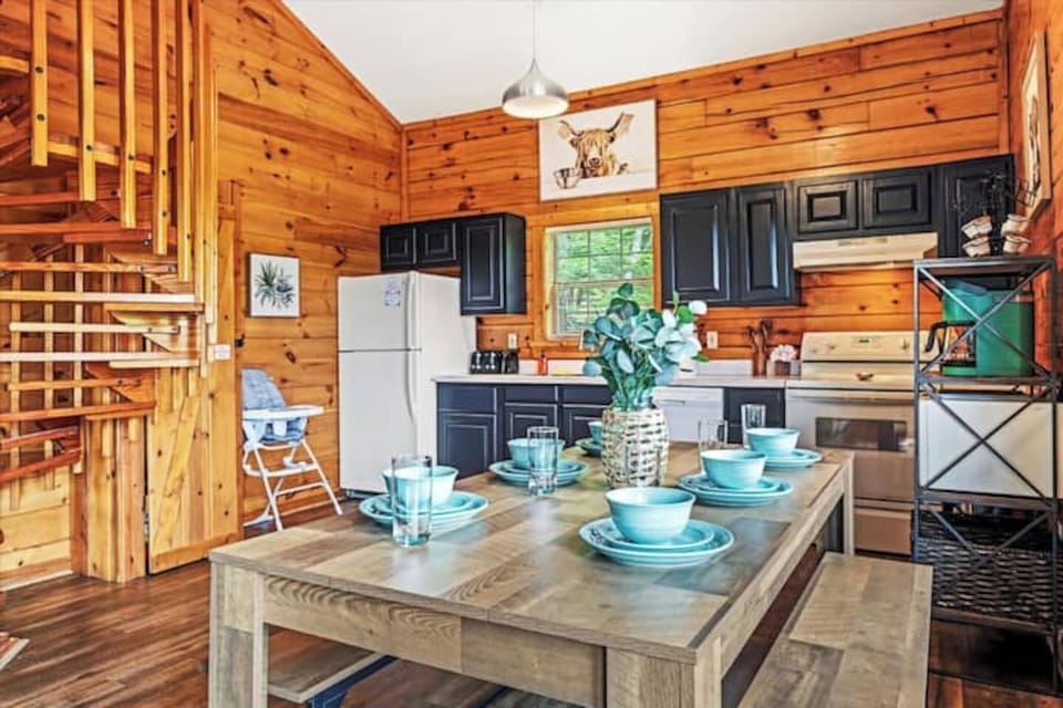 Fully stocked kitchen complete with dining sets for the whole family