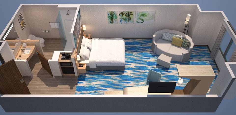 Unit with King bed. Exact unit will be assigned upon arrival. Views, colors, and decor may vary.