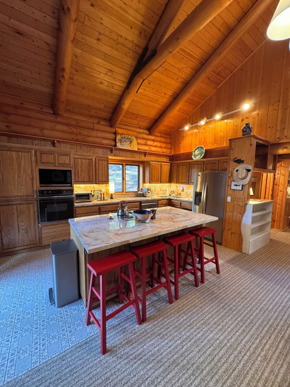 Full kitchen adjacent to back deck