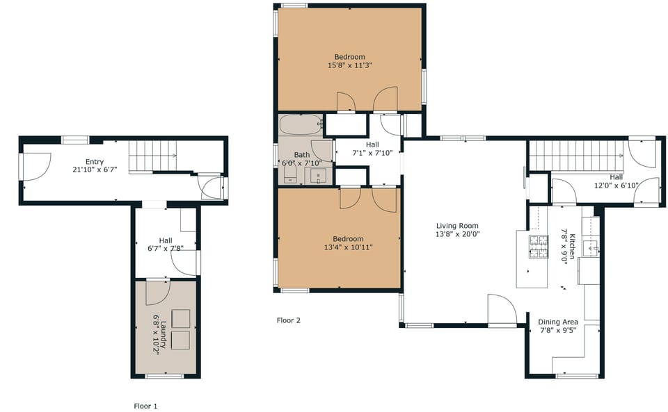 Floor plan - living area is on the main level, laundry is basement level.