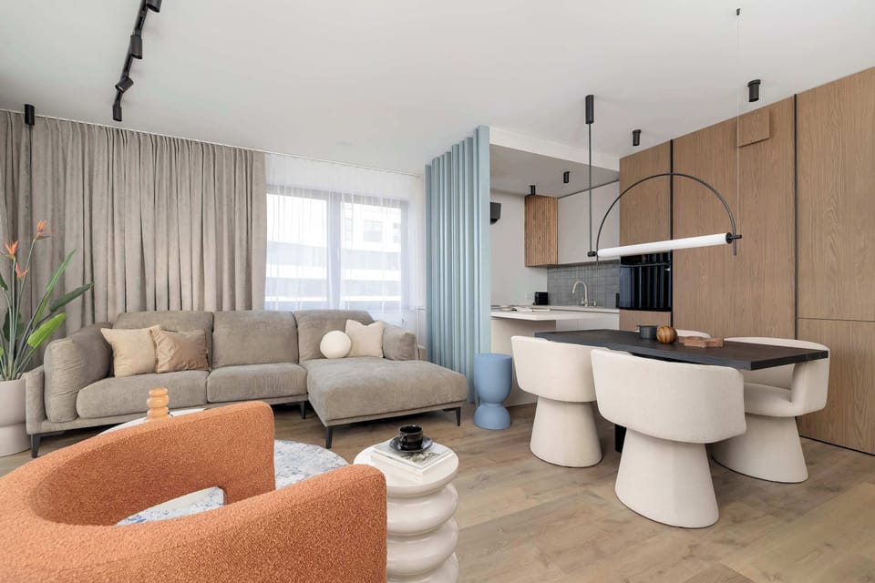 The elegant living room perfect for both relaxation and entertainment.