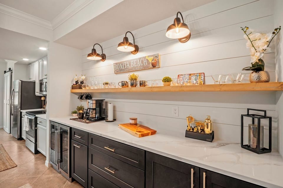 Built In Bar with a Wine Fridge