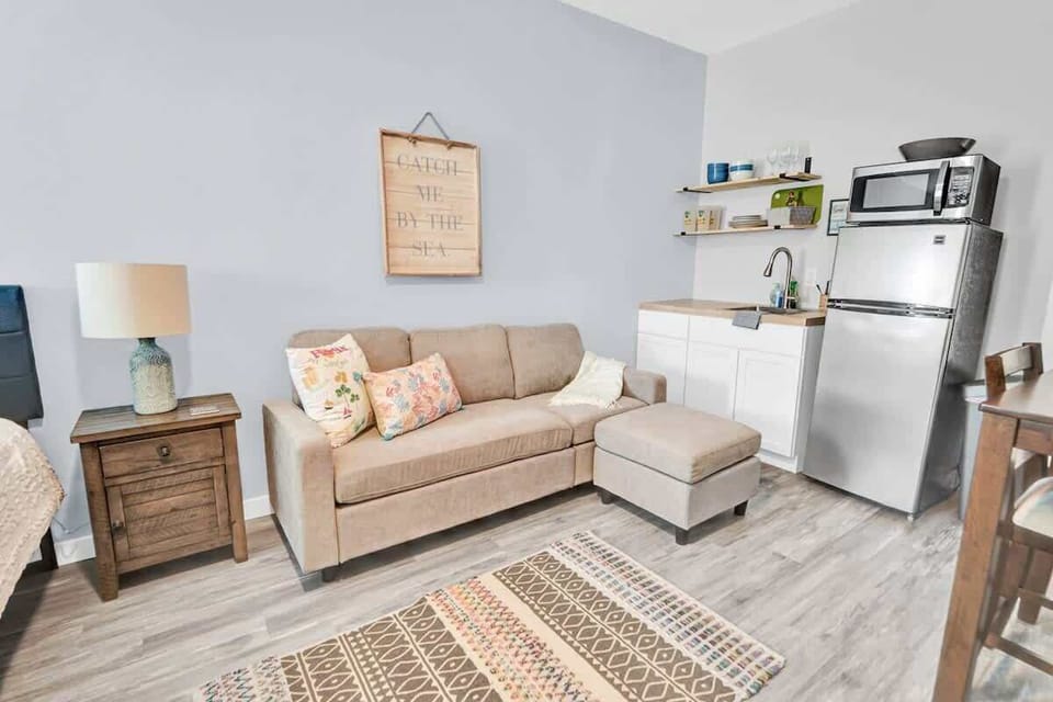 Seating area and kitchenette