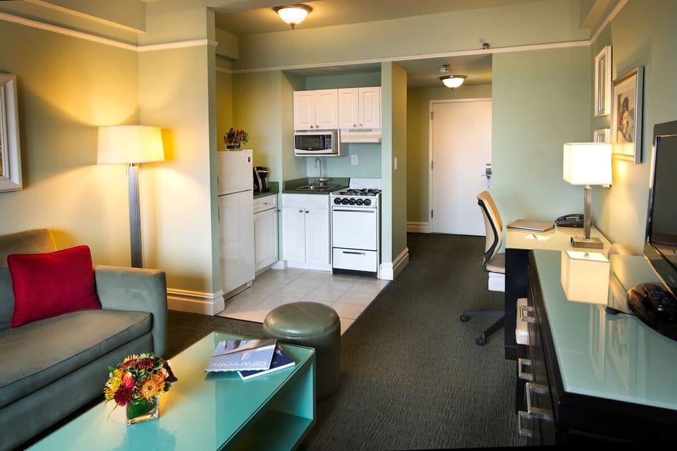 Living room and kitchenette