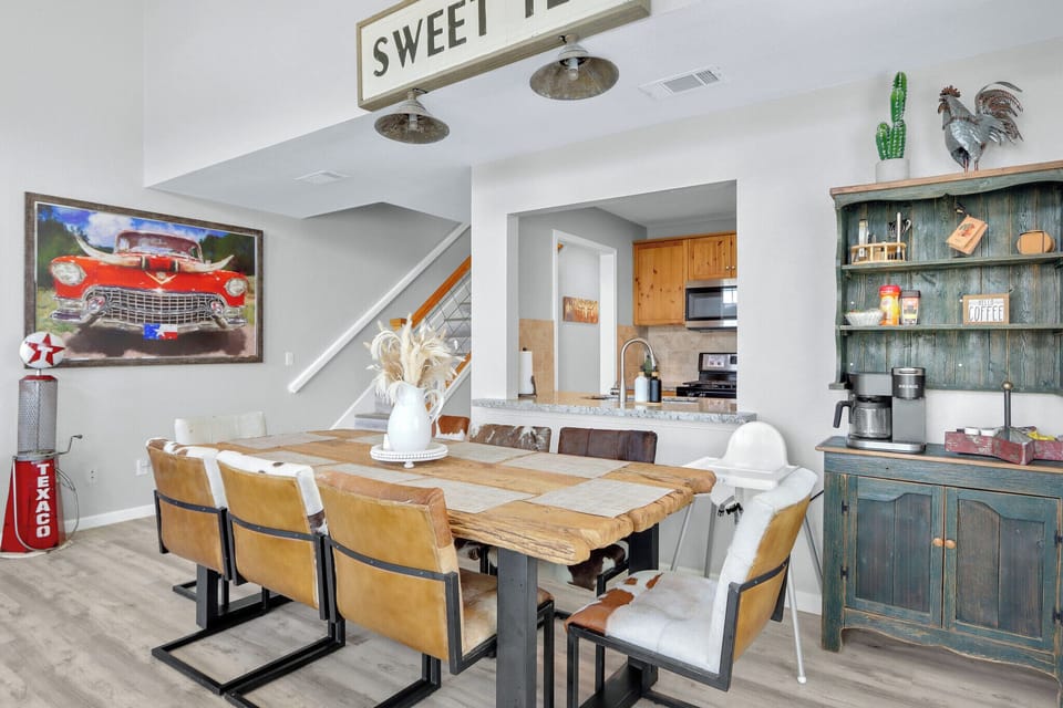 Formal dining area with plenty of seating.