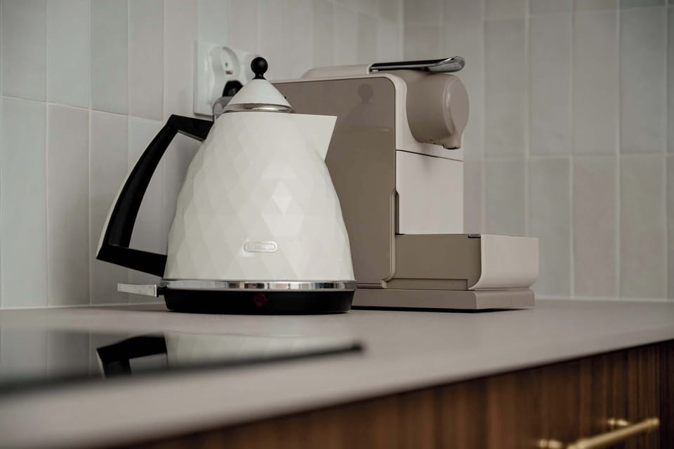 Close-up of an electric kettle on the kitchen counter.