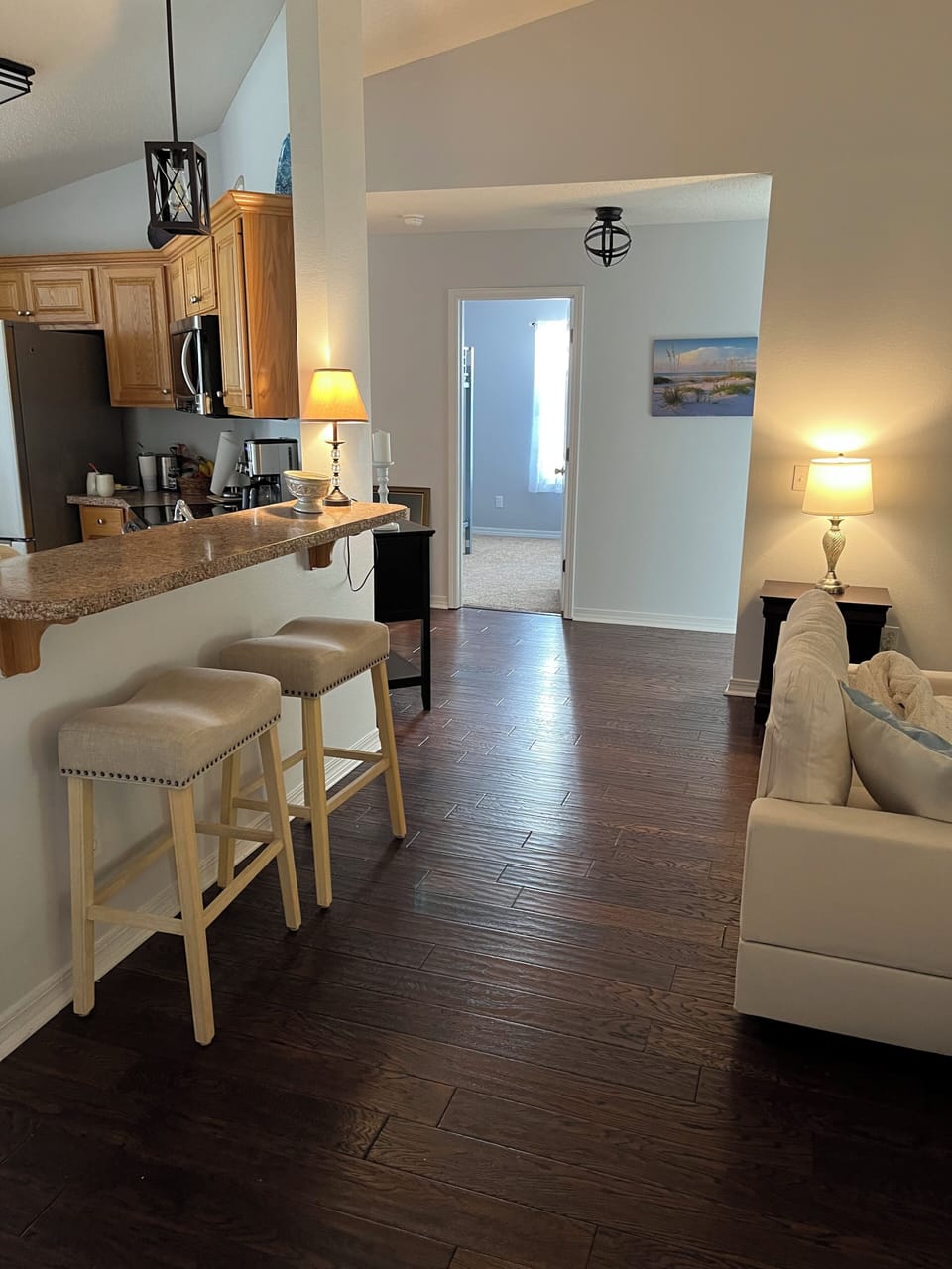 House 1- Bar stools provide extra seating for guests