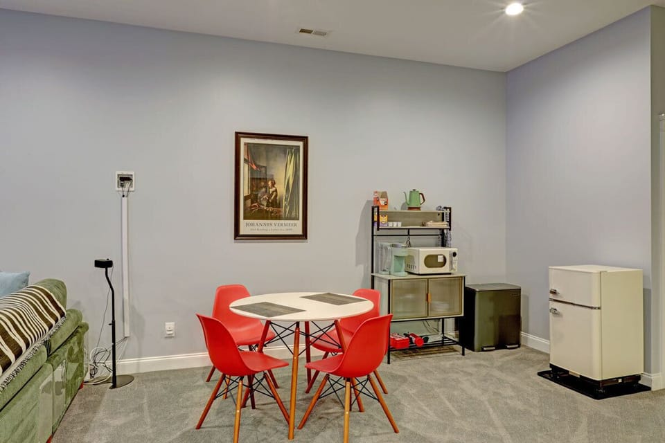 A compact table setup doubles as a dining nook and remote work station, complete with strong Wi-Fi and a peaceful vibe.