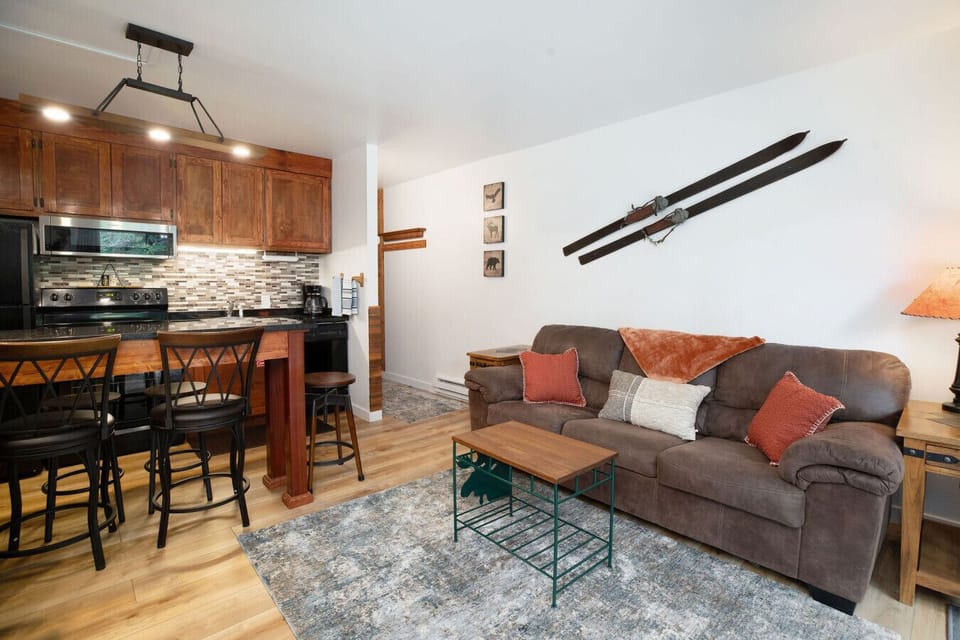 Open concept living room with fully stocked kitchen! Pull Out Sofa Bed