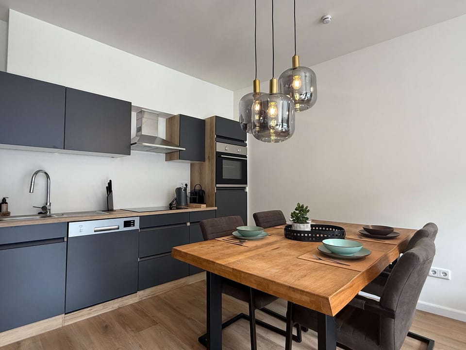 Dining table and kitchen